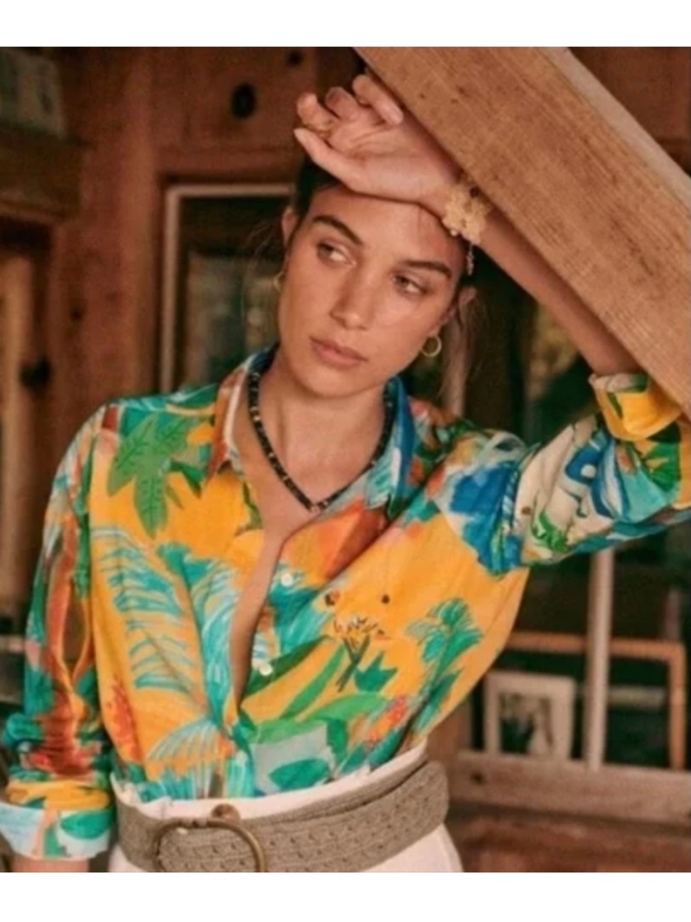 Sezane x G. Kero Pierro Button Up Blouse Tropical Beach Cotton Multicolor